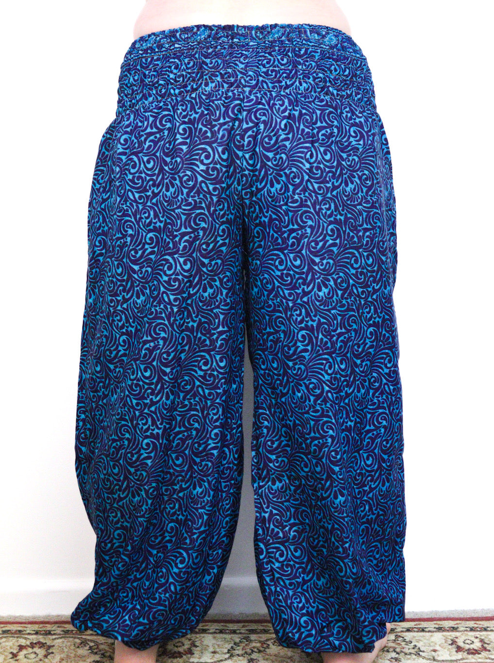 Recycled Sari Fabric Loose Fit Trousers - Blue