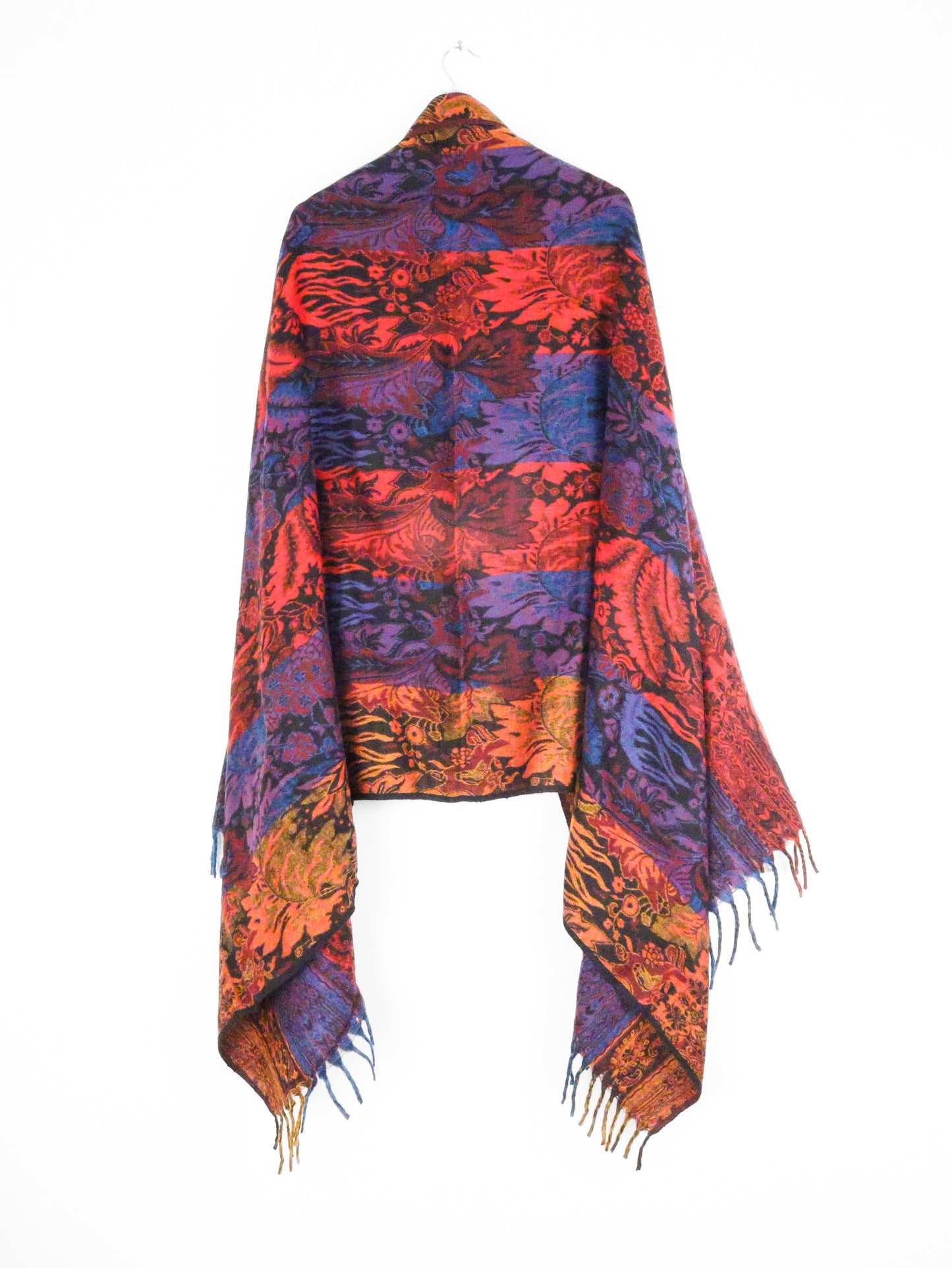 Blanket Scarf / Shawl / Throw - Red Orange Blue and Purple Indian Flower