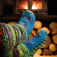 Long Fleece Lined Cosy House Socks - Blue Green Unisex