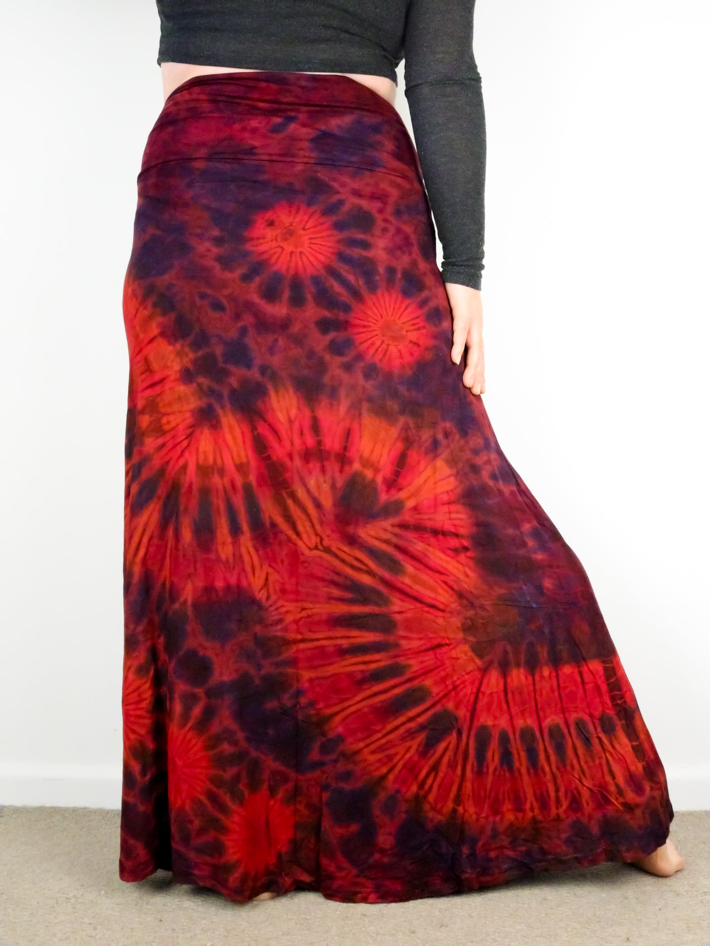 Soft Stretch Tie Dye Maxi Skirt - Red and Purple