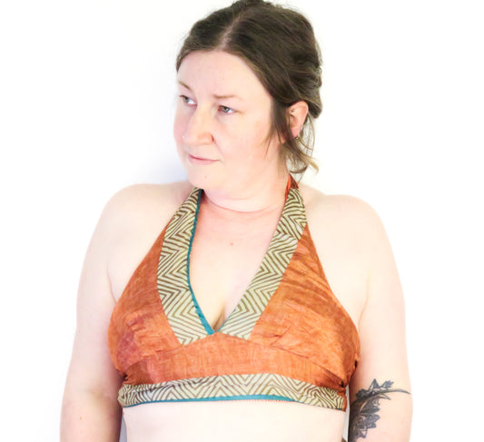 Reversible Cropped Halter Top Recycled Sari Silk