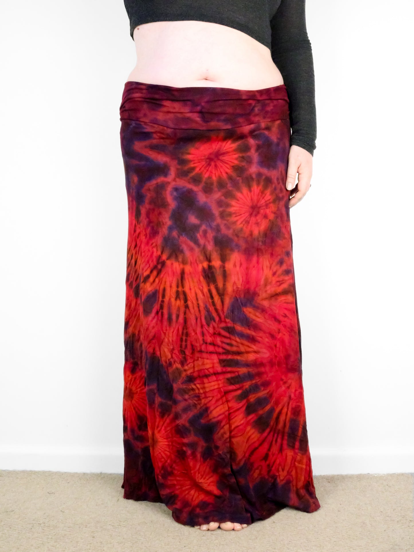 Soft Stretch Tie Dye Maxi Skirt - Red and Purple