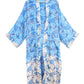 Kimono Style Silk Robe Recycled Sari Dressing Gown - Blue and White