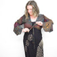 Tie-Dye Cropped Cardigan Wrap with Flared Bell Sleeves and Tie Closure - Deep Brown and Rainbow