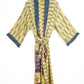Kimono Style Silk Robe Recycled Sari Dressing Gown - Gold Fern