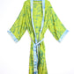 Kimono Style Silk Robe Recycled Sari Dressing Gown - Green