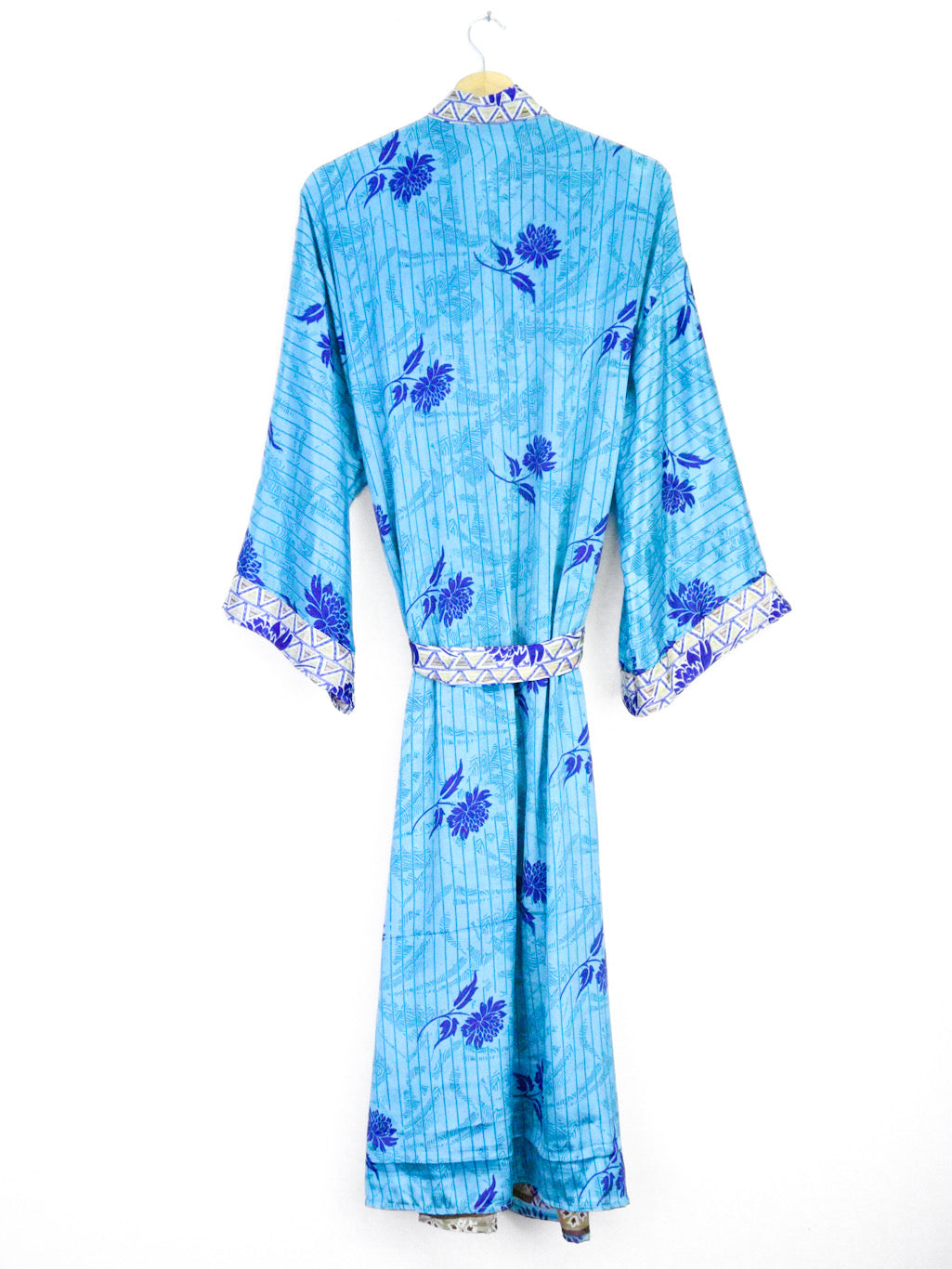 Kimono Style Silk Robe Recycled Sari Dressing Gown - Turquoise