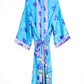 Kimono Style Silk Robe Recycled Sari Dressing Gown - Turquoise