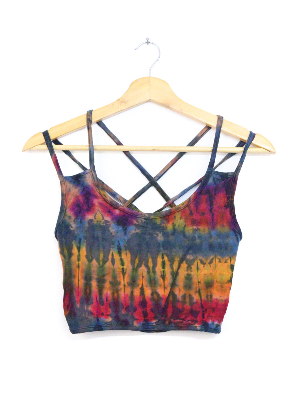 Tie-Dye Cross Back Crop Top - Charcoal Rainbow