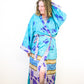 Kimono Style Silk Robe Recycled Sari Dressing Gown - Turquoise