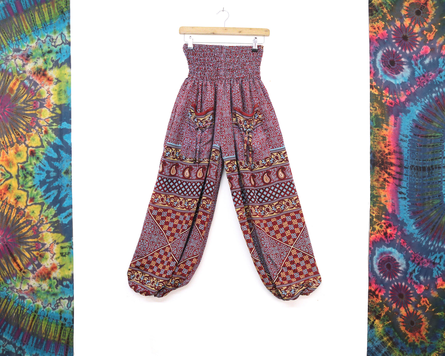 Recycled Sari Fabric Loose Fit Trousers - Red and Blue