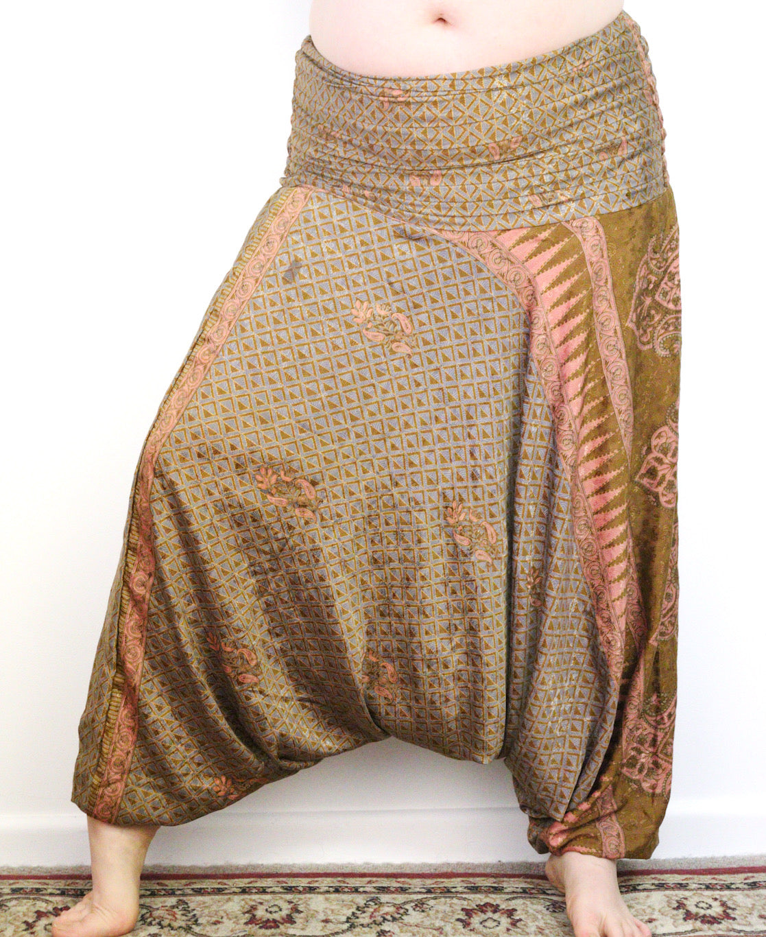 Recycled Sari Harem Pants - Gold and Pink