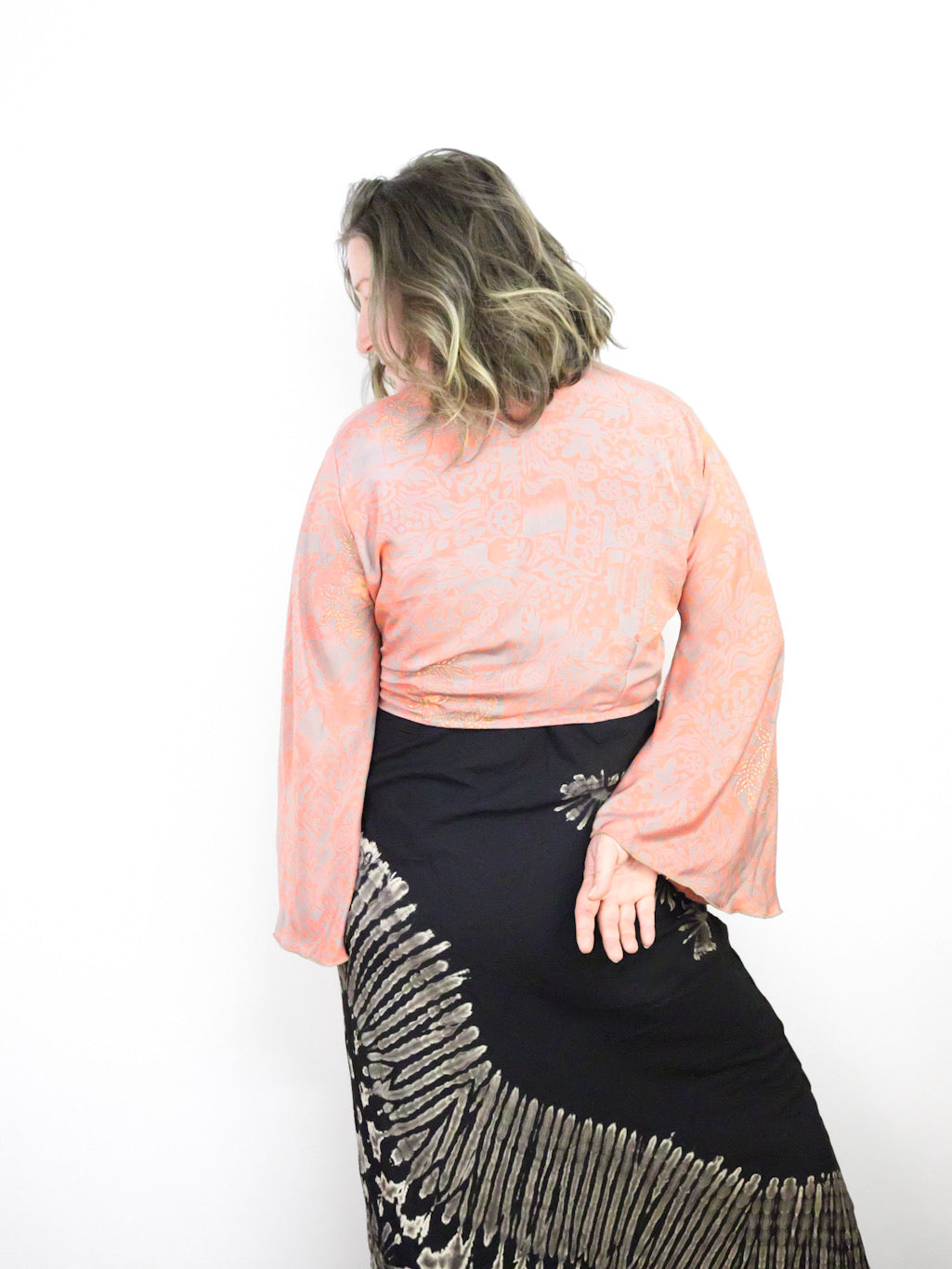 Recycled Sari Cropped Kimono Cardigan Wrap - Dusty Pink