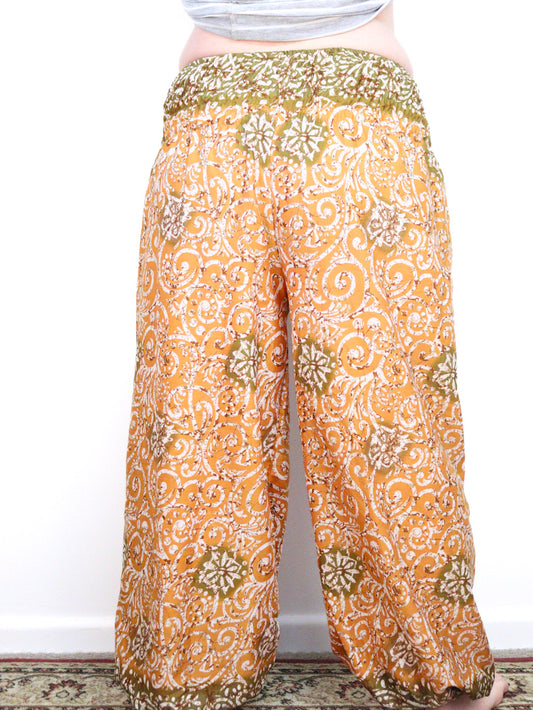 Recycled Sari Fabric Loose Fit Trousers - Peach and Green