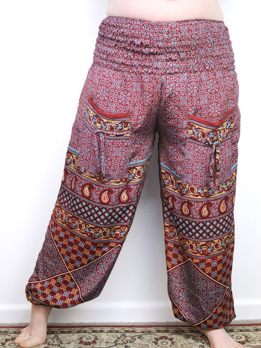 Recycled Sari Fabric Loose Fit Trousers - Red and Blue