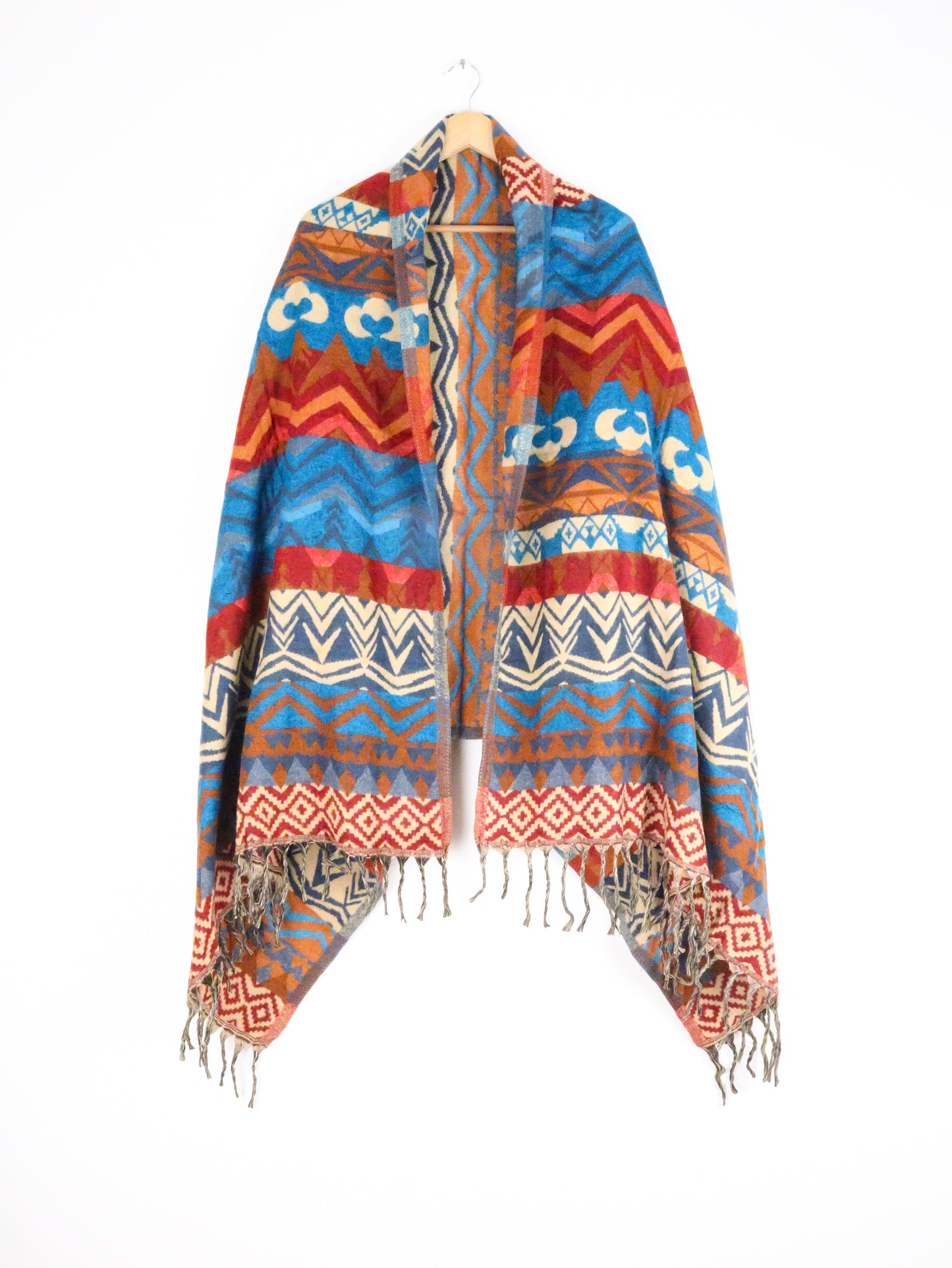 Blanket Scarf / Shawl / Throw - Red Blue and Rust Patterned