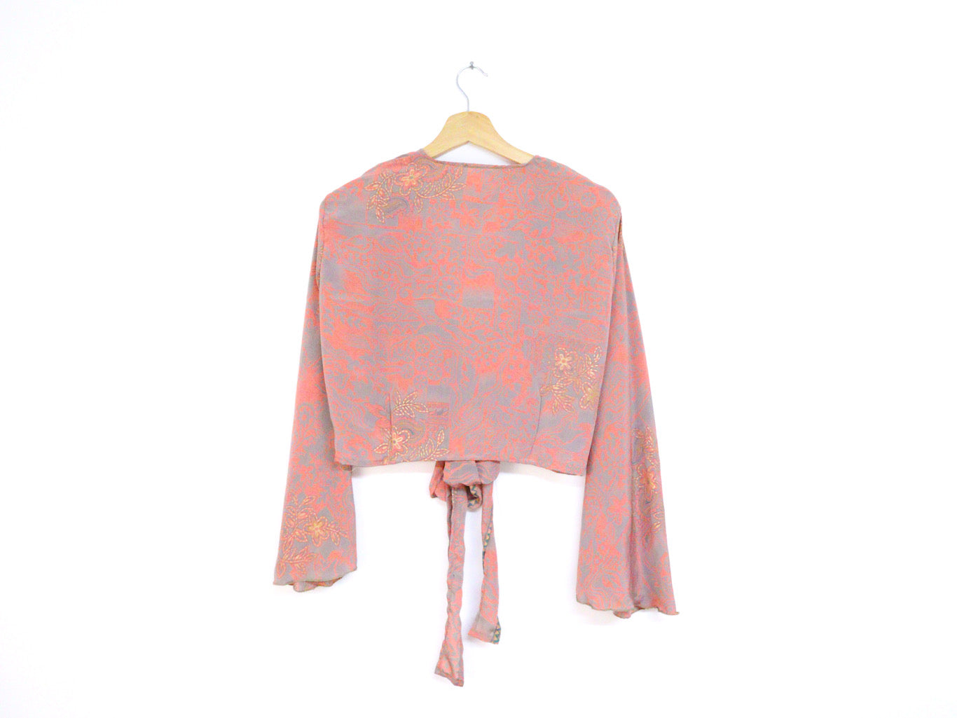 Recycled Sari Cropped Kimono Cardigan Wrap - Dusty Pink