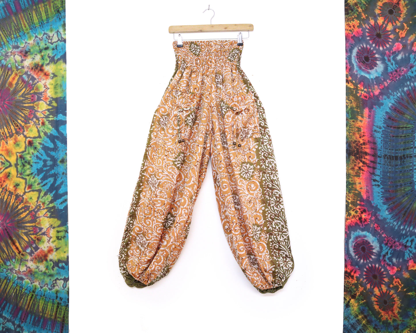 Recycled Sari Fabric Loose Fit Trousers - Peach and Green