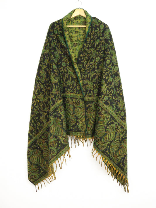 Blanket Scarf / Shawl / Throw - Black and Green Paisley