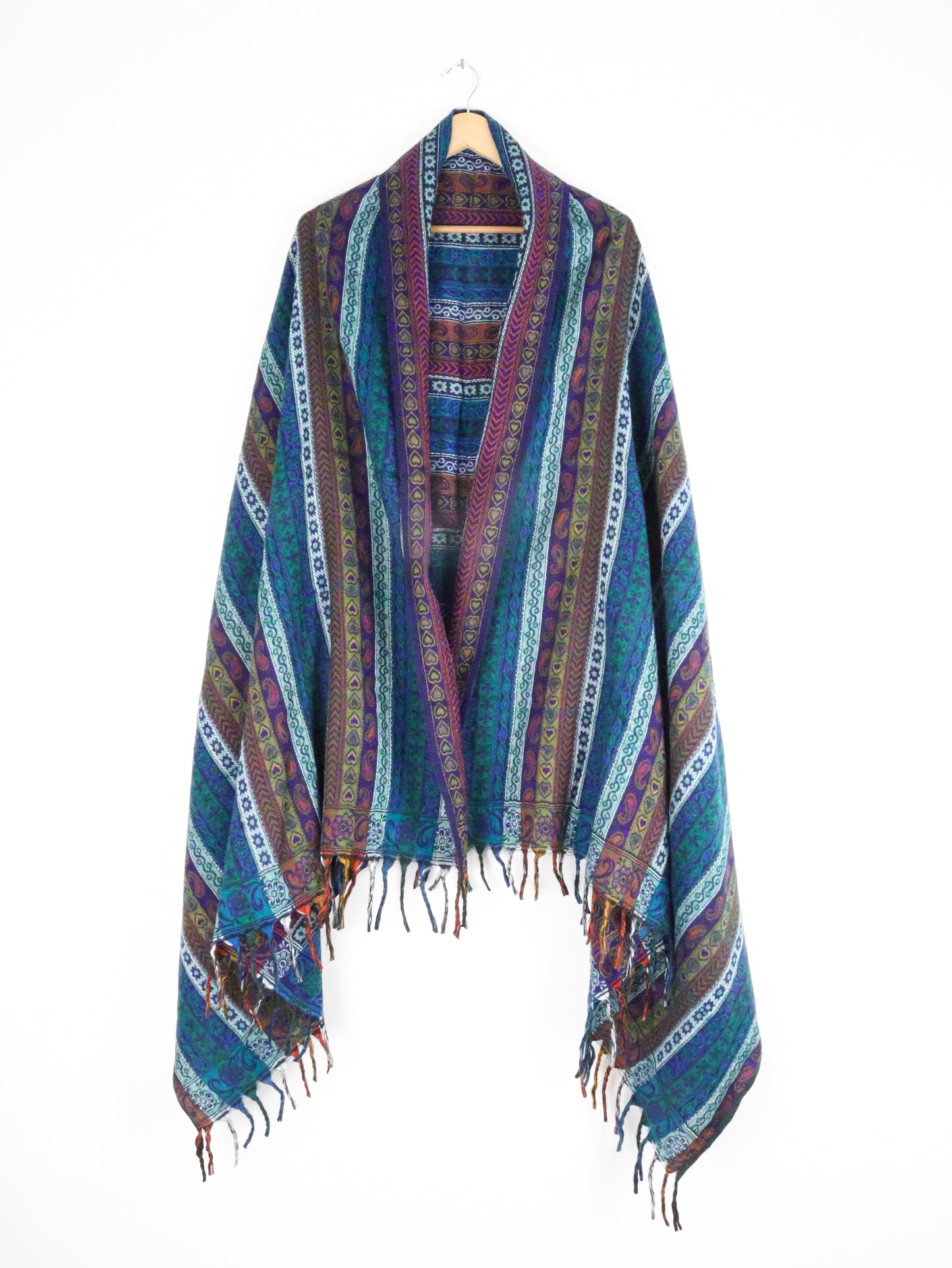 Blanket Scarf / Shawl / Throw - Green and Blue Paisley Stripe