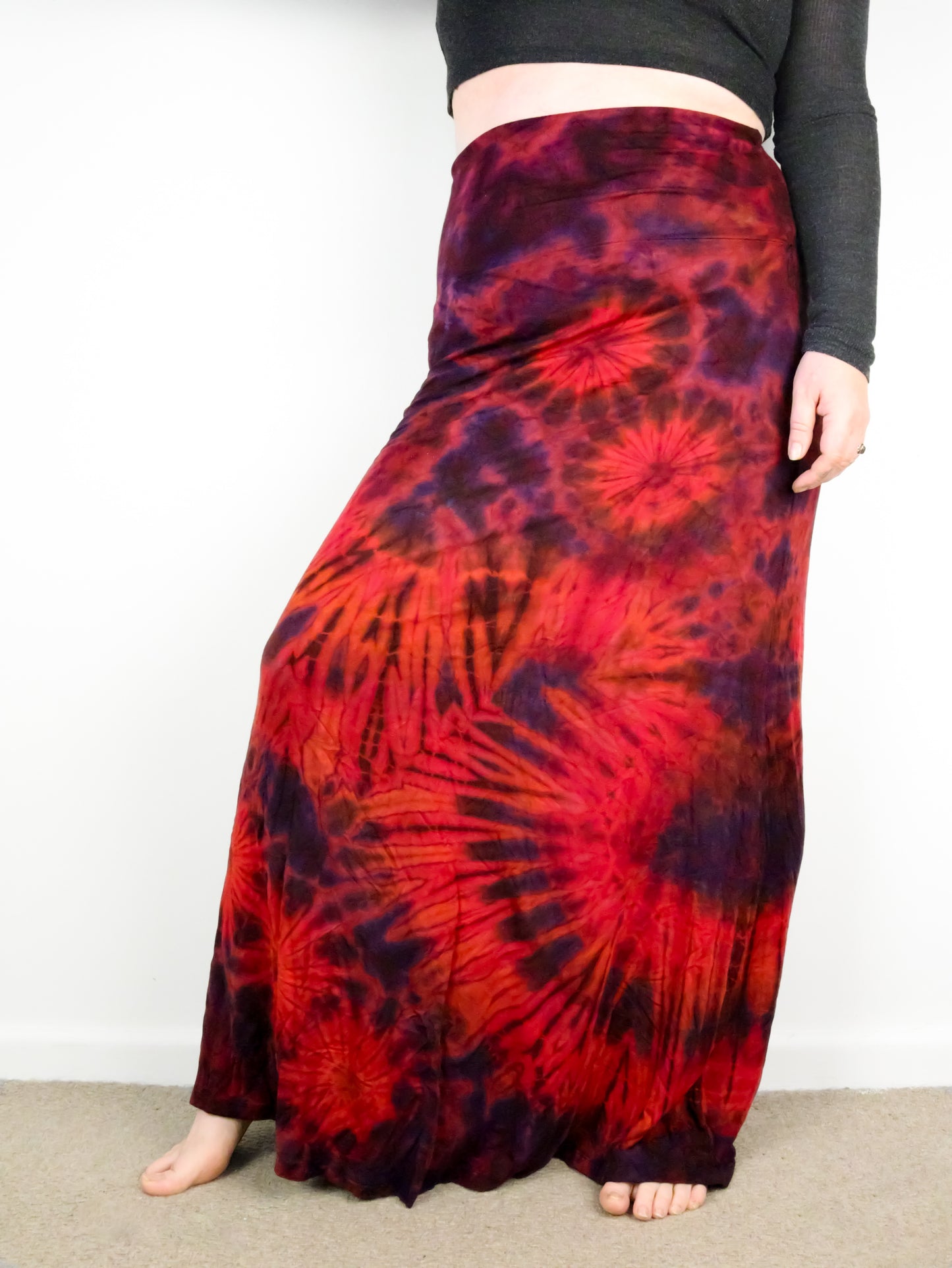 Soft Stretch Tie Dye Maxi Skirt - Red and Purple