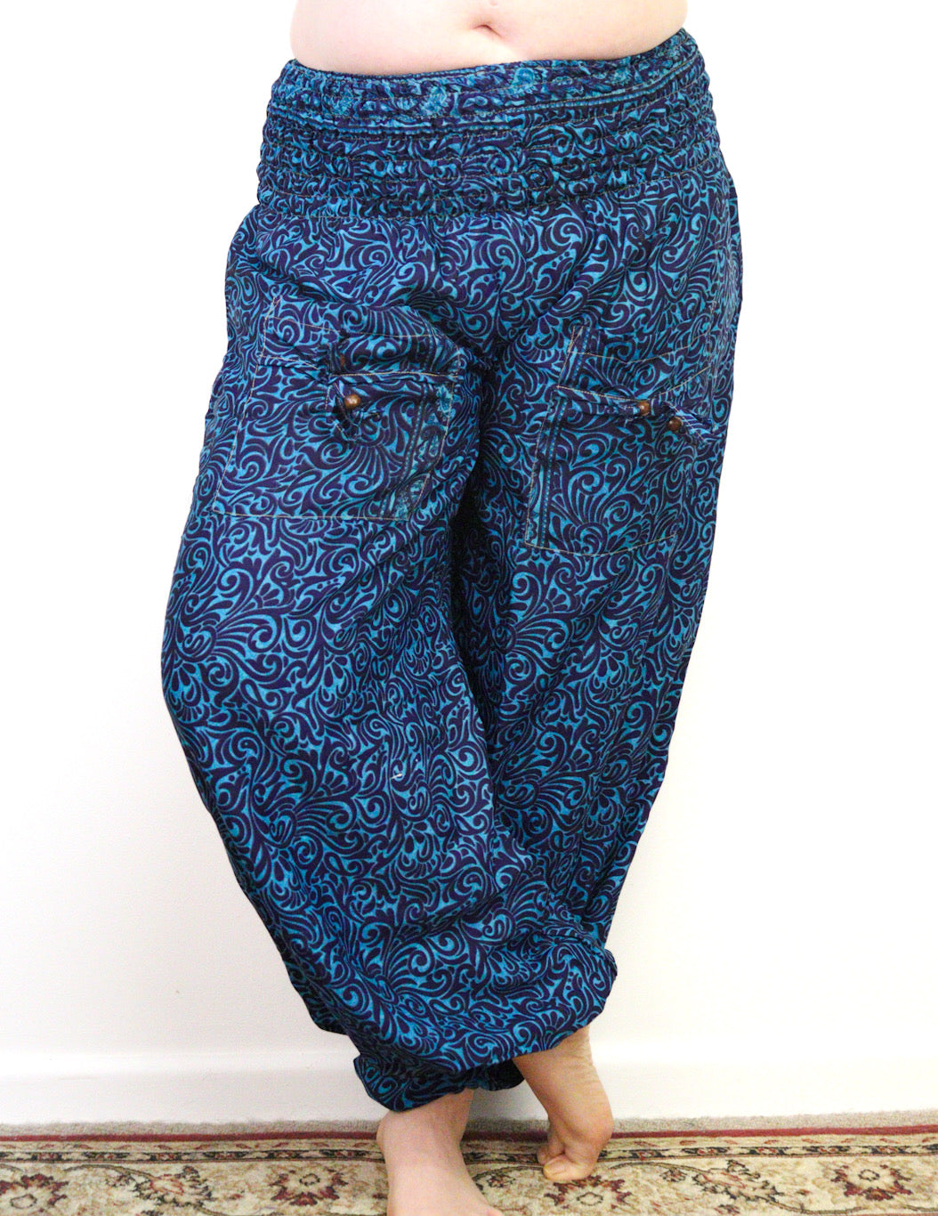 Recycled Sari Fabric Loose Fit Trousers - Blue