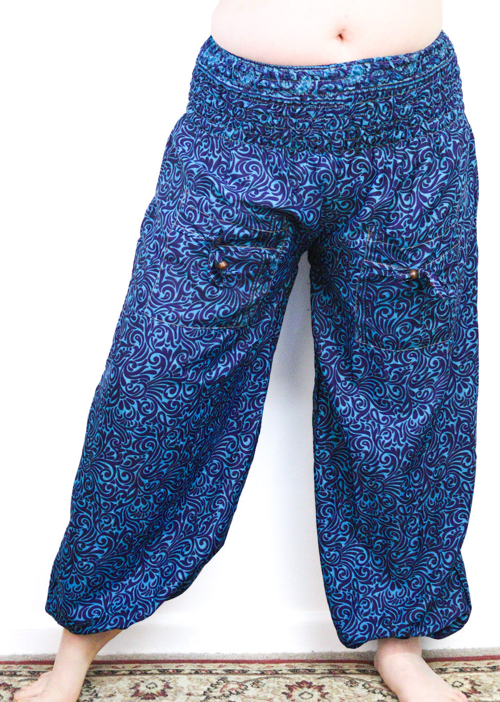 Recycled Sari Fabric Loose Fit Trousers - Blue