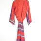 Kimono Style Silk Robe Recycled Sari Dressing Gown - Red and Purple