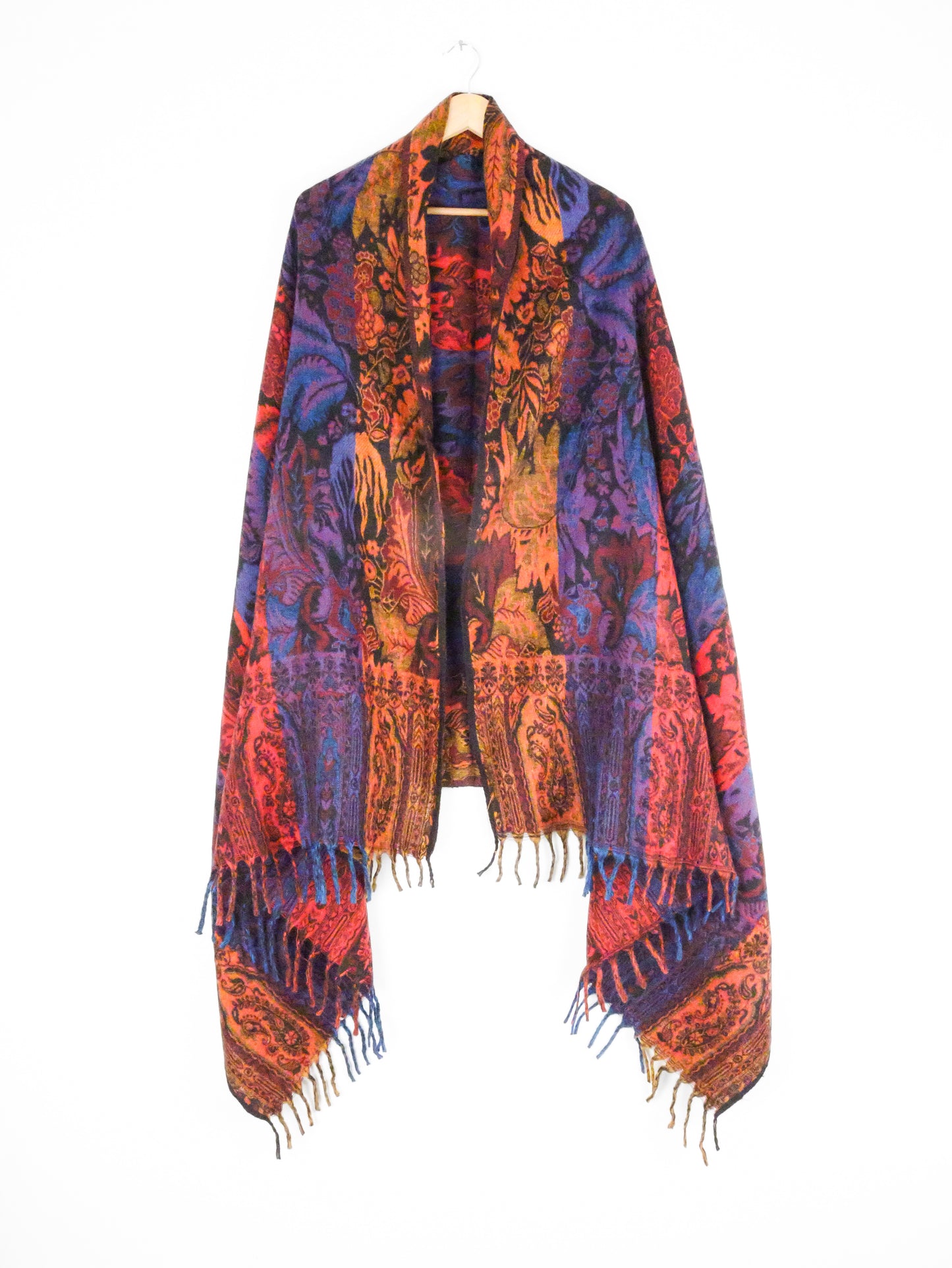 Blanket Scarf / Shawl / Throw - Red Orange Blue and Purple Indian Flower