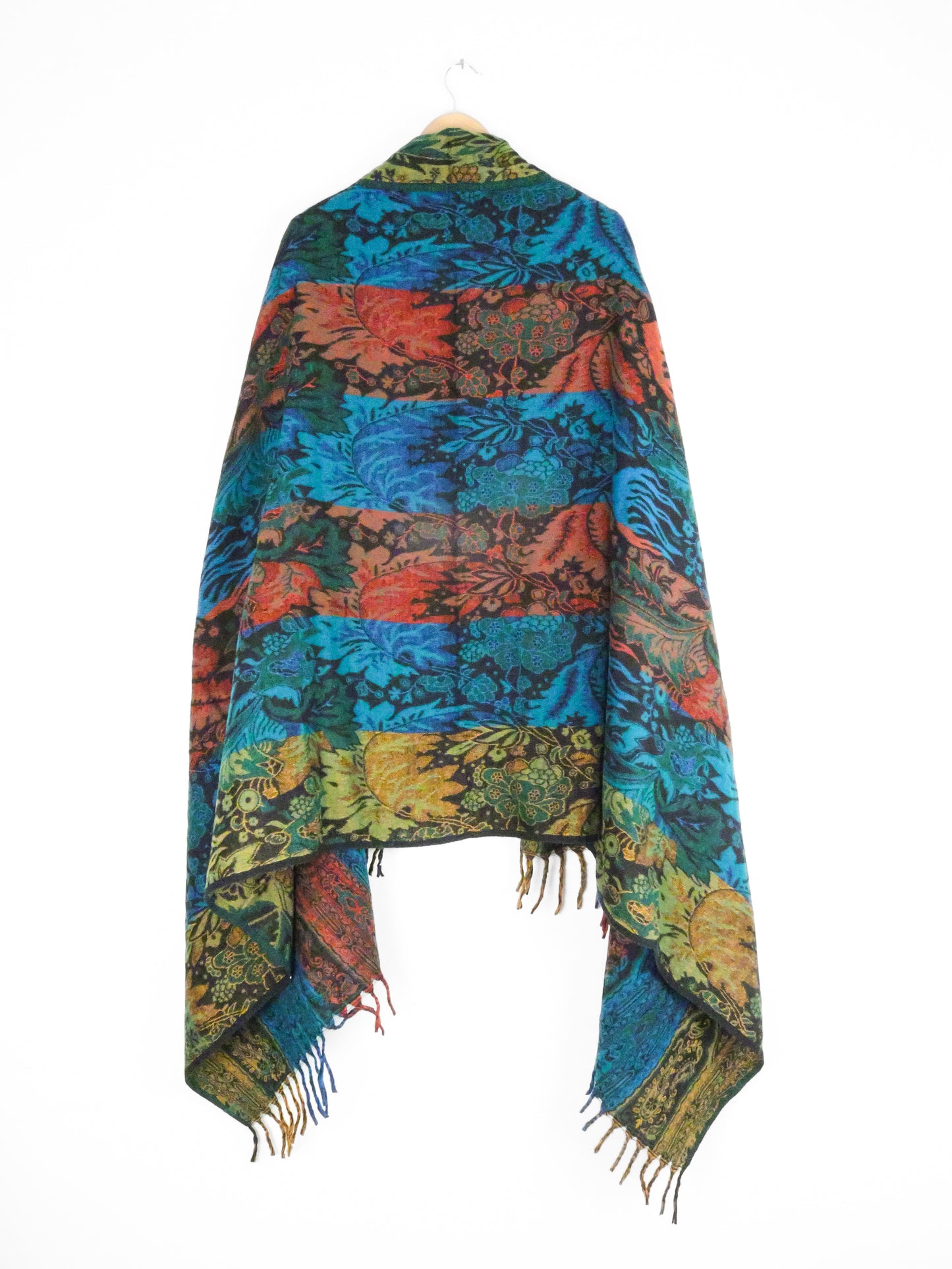 Blanket Scarf / Shawl / Throw - Green Blue and Red Indian Flower