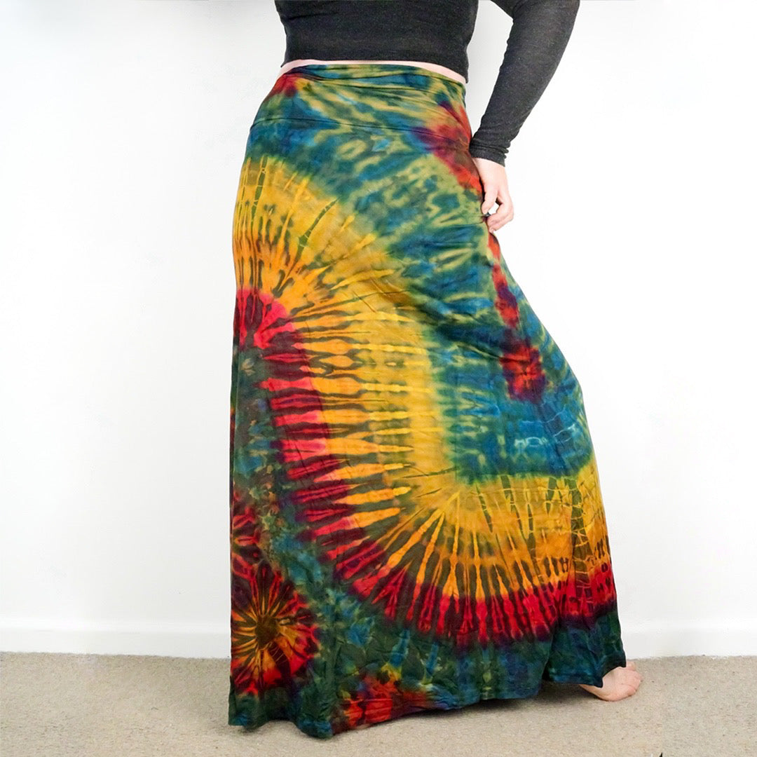 Soft Stretch Tie Dye Maxi Skirt - Moss Green