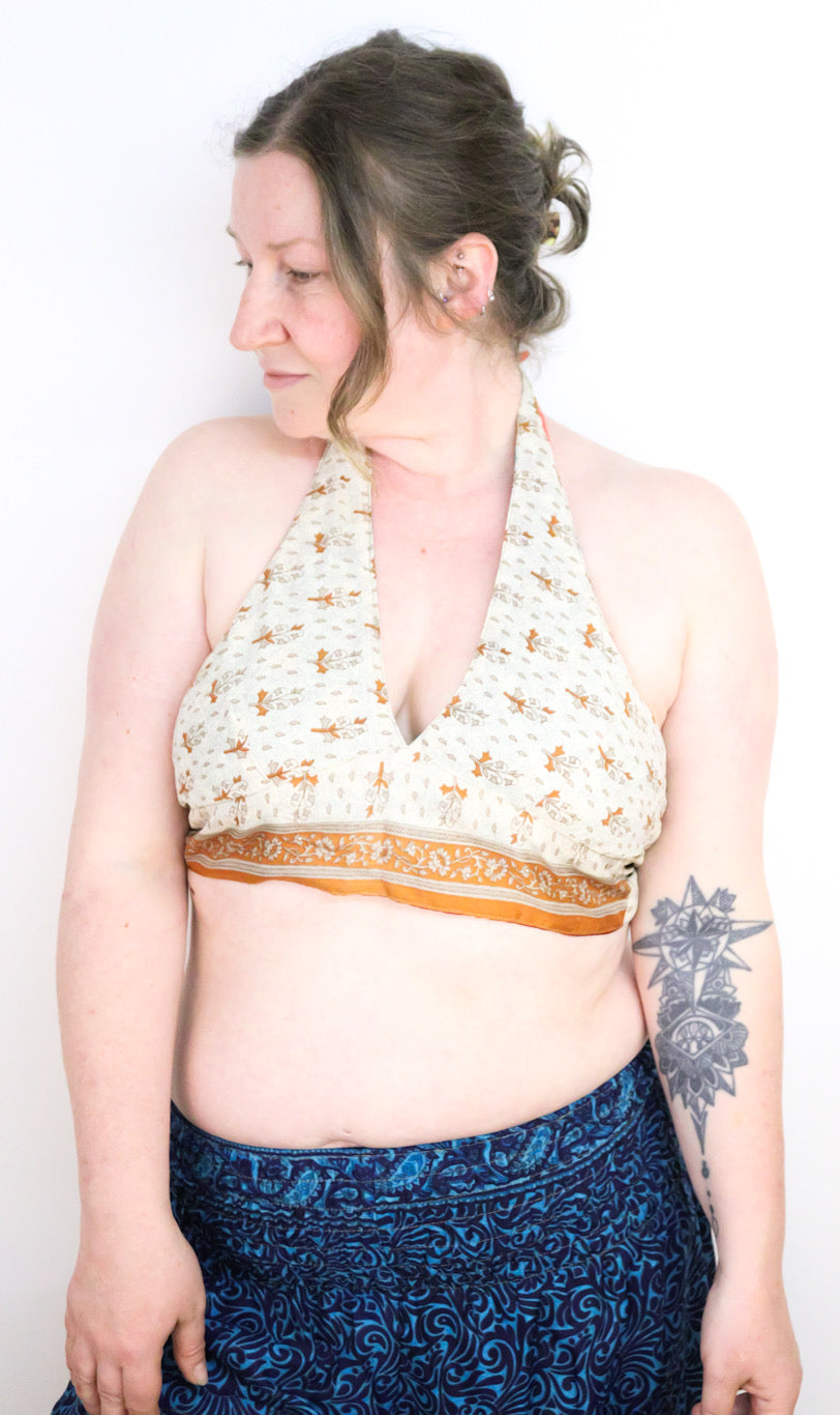 Reversible Cropped Halter Top Recycled Sari Silk