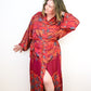 Kimono Style Silk Robe Recycled Sari Dressing Gown - Red