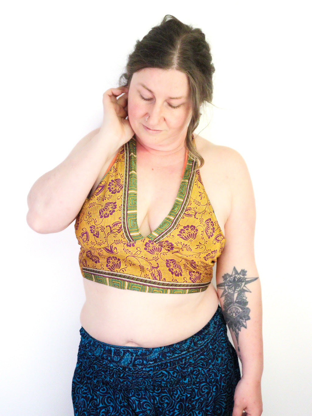 Reversible Cropped Halter Top Recycled Sari Silk