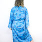 Kimono Style Silk Robe Recycled Sari Dressing Gown - Blue and White