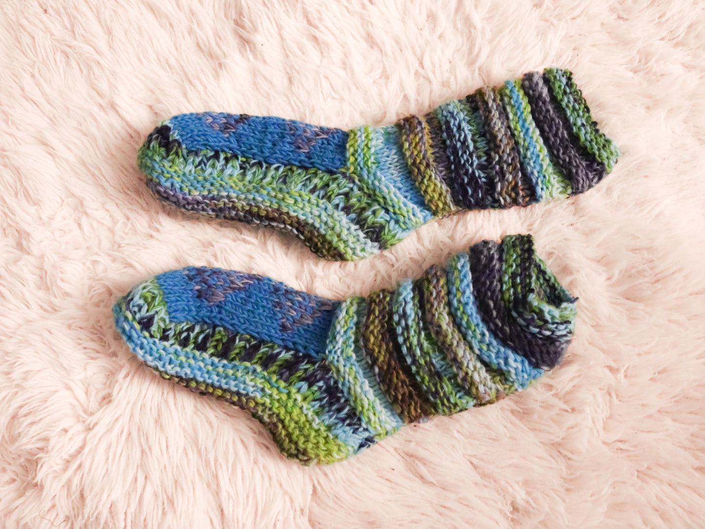 Long Fleece Lined Cosy House Socks - Blue Green Unisex