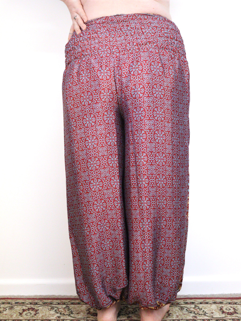 Recycled Sari Fabric Loose Fit Trousers - Red and Blue