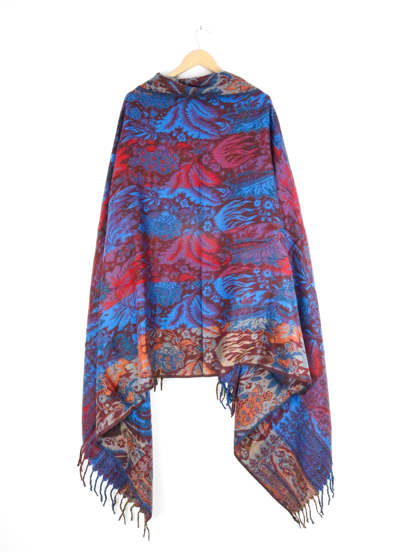 Blanket Scarf / Shawl / Throw - Red Blue And Burgundy Indian Flower