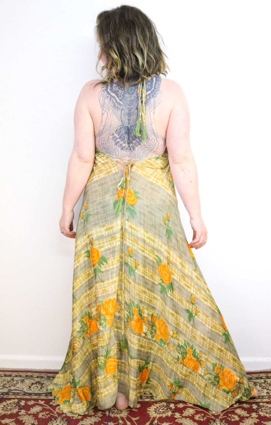 Recycled Sari Dress - Orange Flowers