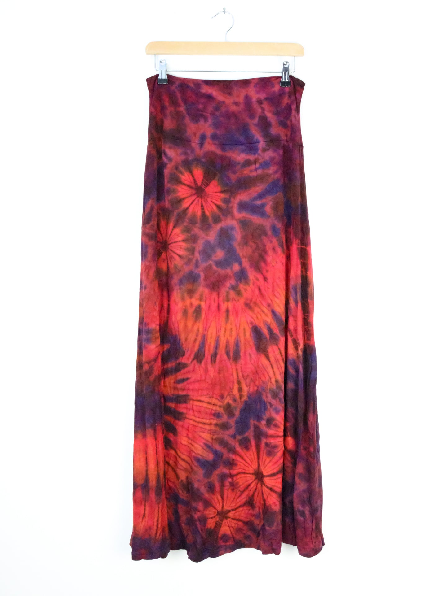 Soft Stretch Tie Dye Maxi Skirt - Red and Purple