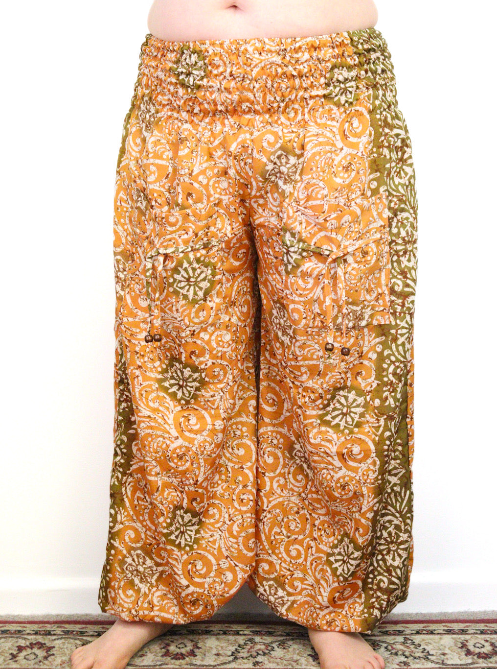 Recycled Sari Fabric Loose Fit Trousers - Peach and Green