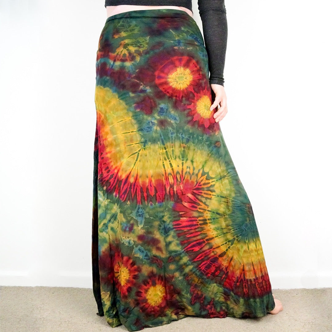 Soft Stretch Tie Dye Maxi Skirt - Moss Green