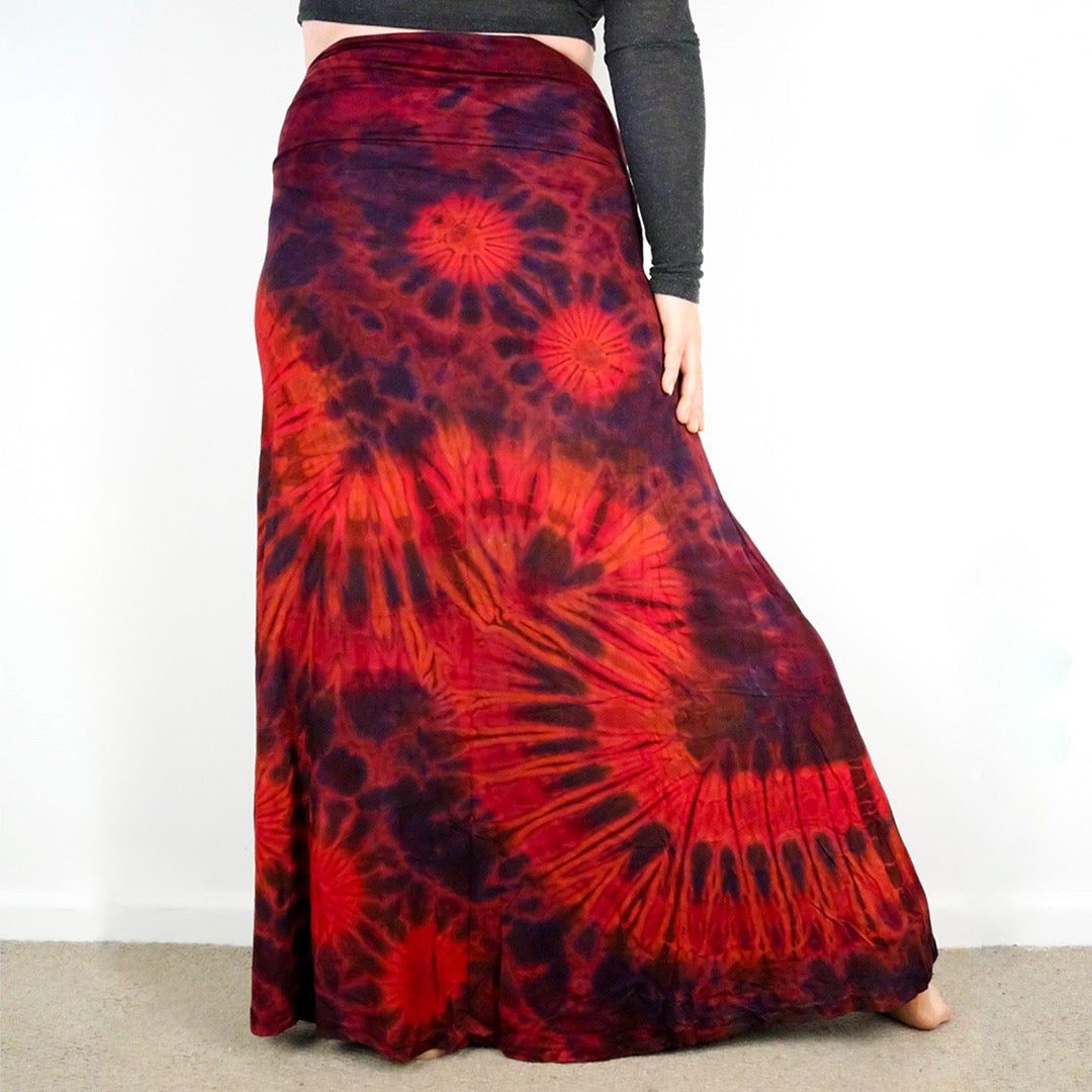 Soft Stretch Tie Dye Maxi Skirt - Red and Purple