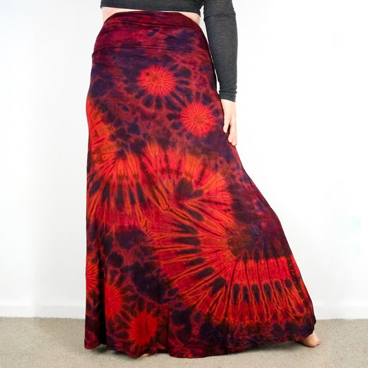 Soft Stretch Tie Dye Maxi Skirt - Red and Purple