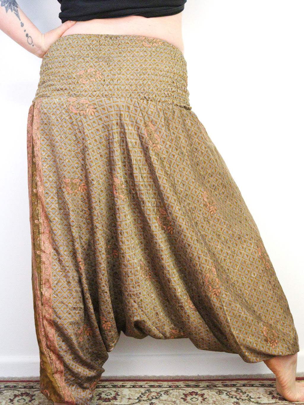 Recycled Sari Harem Pants - Gold and Pink