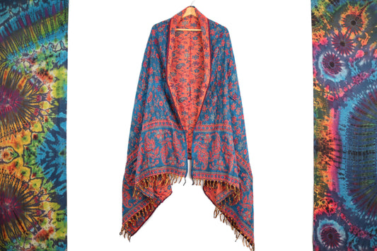 Blanket Scarf / Shawl / Throw -  Turquoise and Pink Paisley