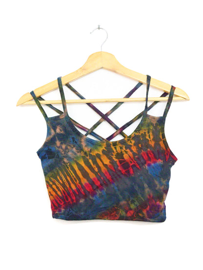 Tie-Dye Cross Back Crop Top - Charcoal Rainbow