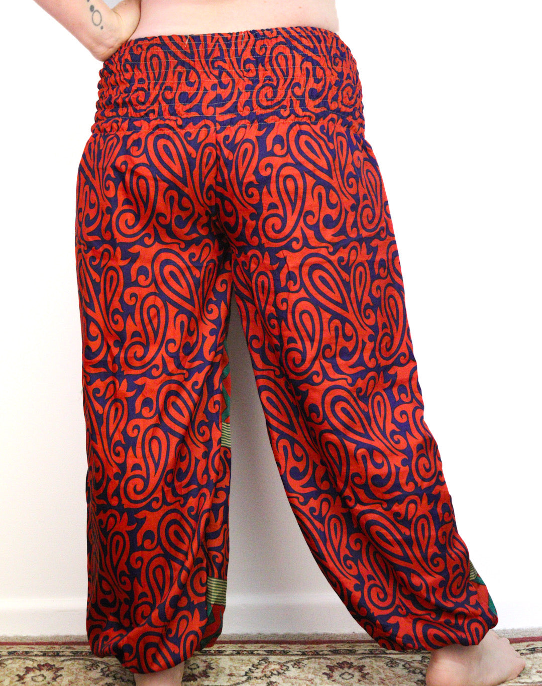 Recycled Sari Fabric Loose Fit Trousers - Red