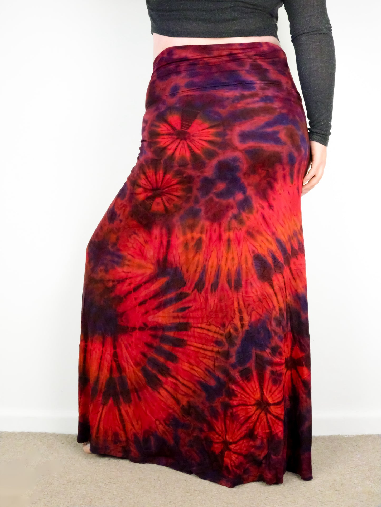 Soft Stretch Tie Dye Maxi Skirt - Red and Purple