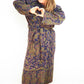 Blanket Kimono Robe Boho Dressing Gown - Navy Blue and Green